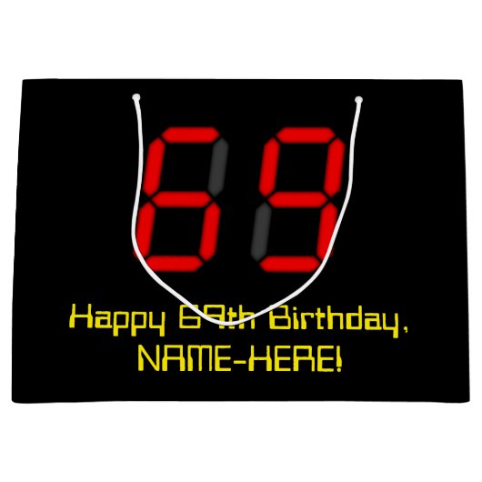 69e verjaardag: Rode digitale klokstijl "69" + naa Groot Cadeauzakje (Voorkant)