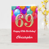 69e verjaardag Rode en goudkleurige ballonnen Kaart (Gele Bloem)