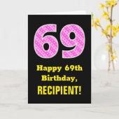 69e verjaardag: Roze strepen en hart "69" + naam Kaart (Gele Bloem)