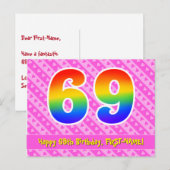 69e verjaardag: Roze strepen & harten, Regenboog 6 Briefkaart (Voorkant / Achterkant)