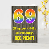 69e verjaardag: Rustic Faux Wood Kijk, regenboog " Kaart (Gele Bloem)