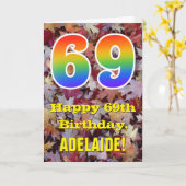 69e verjaardag; rustieke herfstbladeren; regenboog kaart (Gele Bloem)