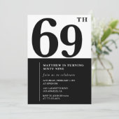 69e verjaardag uitnodigingen Zwart en Wit Elegant (Staand voorkant)