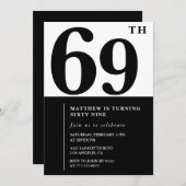 69e verjaardag uitnodigingen Zwart en Wit Elegant (Voorkant / Achterkant)