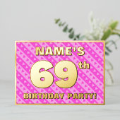 69e verjaardag van de opstand - vuurroze harten en folie uitnodiging (Staand Voorkant)