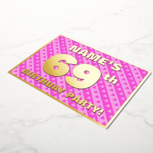 69e verjaardag van de opstand - vuurroze harten en folie uitnodiging (Gedraaid)