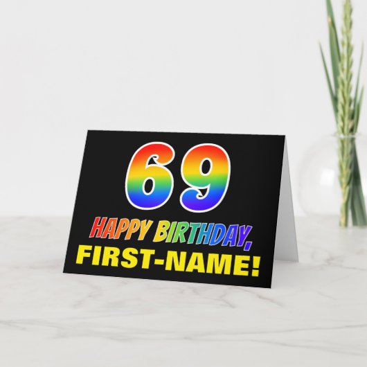 69e verjaardag: Vet, Leuk, Eenvoudig, Regenboog 69 Kaart (Voorkant)