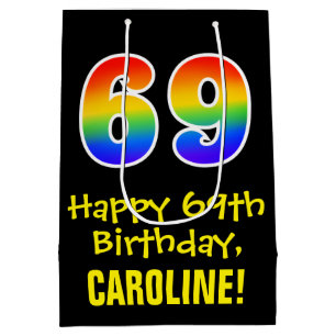 69e verjaardag: Vun, vet, kleurrijk, regenboog "69 Medium Cadeauzakje