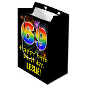 69e verjaardag: Vuurwerk Fun Pattern + Regenboog 6 Medium Cadeauzakje (Voorkant Gekanteld)