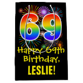 69e verjaardag: Vuurwerk Fun Pattern + Regenboog 6 Medium Cadeauzakje (Voorkant)