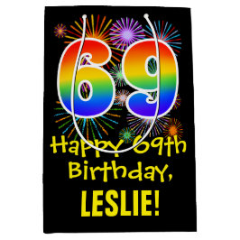 69e verjaardag: Vuurwerk Fun Pattern + Regenboog 6 Medium Cadeauzakje