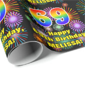 69e verjaardag: vuurwerk, regenboogblik # "69" cadeaupapier (Rol Hoek)