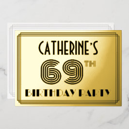 69e Verjaardagsfeest — Art Deco stijl “69” & Naam Folie Uitnodiging