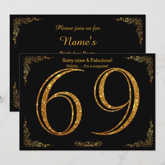 69e Verjaardagsfeest, Gatsby stijl, zwart goud gli Kaart (Voorkant / Achterkant)