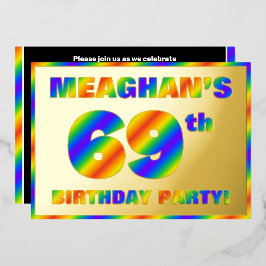 69e Verjaardagsfeest — Leuke, Regenboog Spectrum “ Folie Uitnodiging