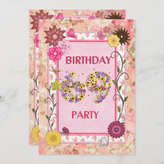 69e verjaardagsfeest met bloemenfeest lijst kaart (Voorkant / Achterkant)