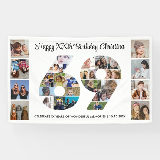 69e Verjaardagsfeest Nummer 69 Fotocollage Spandoek (Horizontaal)