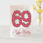 69e verjaardagskaart met rozen en bladeren kaart (Gele Bloem)