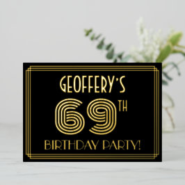 69e verpartij — Art Deco-stijl “69” + naam Folie Uitnodiging