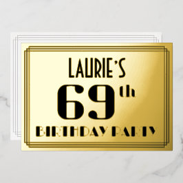 69ste verjaardag: Art Deco Kijk "69" en naam Folie Uitnodiging