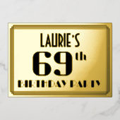 69ste verjaardag: Art Deco Kijk "69" en naam Folie Uitnodiging (Voorkant)