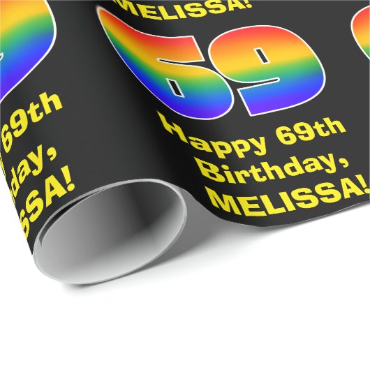 69ste verjaardag: Leuke, kleurrijke regenboog geïn Cadeaupapier (Rol Hoek)