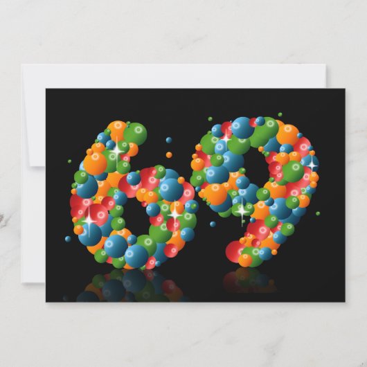 69ste verjaardag, met bubbels en ballen kaart (Voorkant)