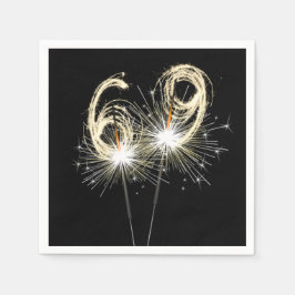 69ste verjaardag Sparklers op zwart Servet