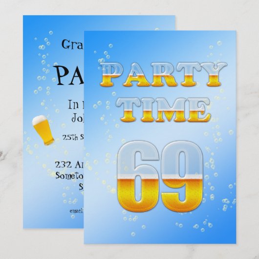 69ste verjaardag uitnodiging met bier (Voorkant / Achterkant)