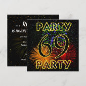 69ste verjaardag uitnodiging met vuurwerk (Voorkant / Achterkant)
