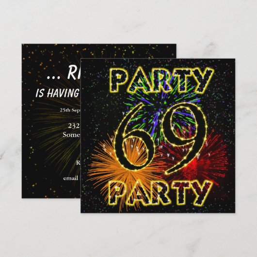 69ste verjaardag uitnodiging met vuurwerk (Voorkant / Achterkant)