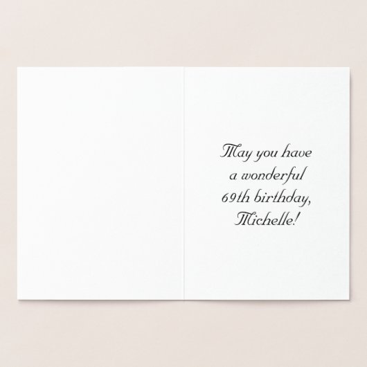 69th Birthday: Elegant, script; aangepaste naam Folie Kaarten (Binnen)