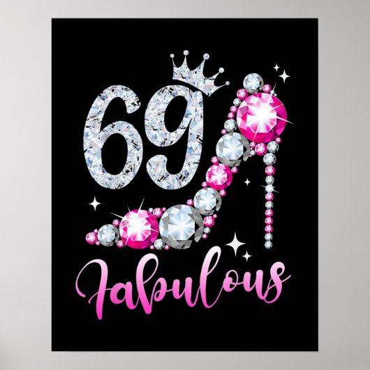 69th Birthday High Heel Shoes Crown Diamond Poster (Voorkant)