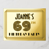 69th Birthday Party ~ Art Deco Style "69" + naam Folie Uitnodiging Briefkaart (Voorkant)