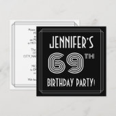 69th Birthday Party: Art Deco Style w/ Custom Name Kaart (Voorkant / Achterkant)