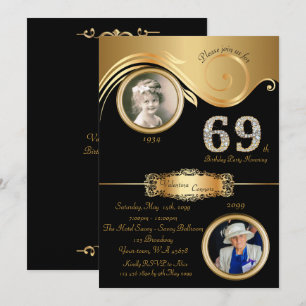69th, Verjaardag Vrouw 69th, elegante art deco, zw Kaart