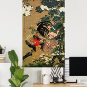 6. 紫 双 図, 若 Hydrangea en Rooster, Jakuchüu Poster (Thuiskantoor)