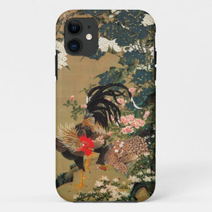 6. 紫 花 鶏, de 若 Hydrangea en de Rooster Jakuchucha iPhone 11 Hoesje