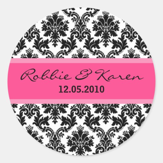 6 - 3 "Black Damask & Hot Pink Favoriet Stickers (Voorkant)