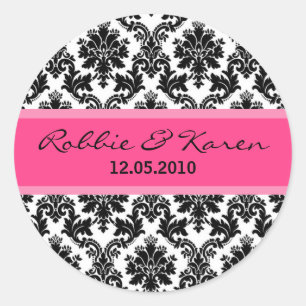 6 - 3 "Black Damask & Hot Pink Favoriet Stickers