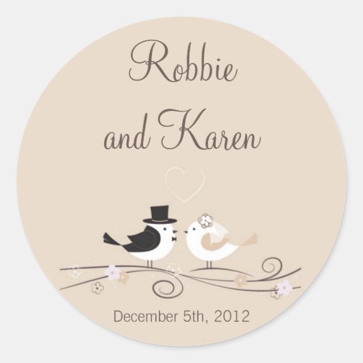 6 - 3" Favor Stickers Bruiloft Vogels Bruid Groom (Voorkant)