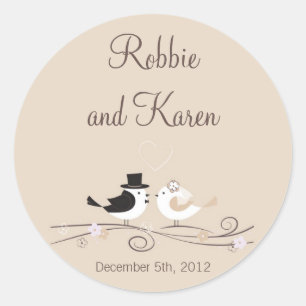 6 - 3" Favor Stickers Bruiloft Vogels Bruid Groom