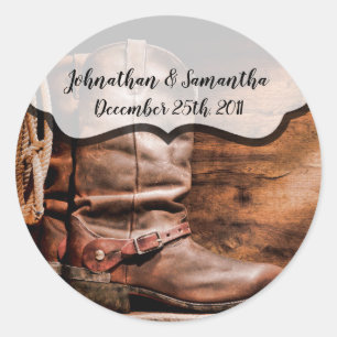 6 - 3" Favor Stickers Cowboy laarzen Schuur Houten