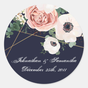 6 - 3" Favor Stickers Geometric Garden Roos Navy
