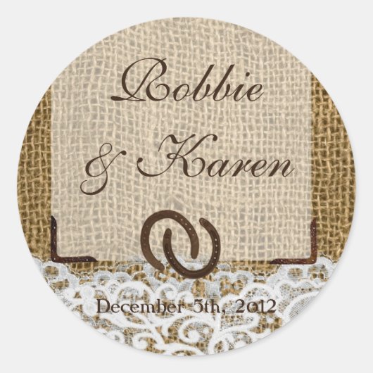 6 - 3" Favor Stickers Hoefijzers op Burlap Lace (Voorkant)