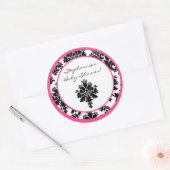 6 - 3" Favor Stickers Hot Roze Zwart Damask (Envelop)