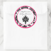 6 - 3" Favor Stickers Hot Roze Zwart Damask (Tas)