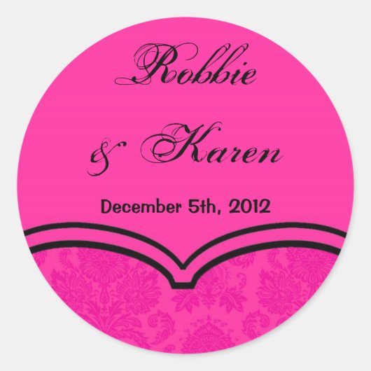 6 - 3" Favor Stickers Hot Roze Zwart Damast Kant (Voorkant)