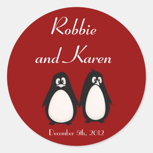 6 - 3" Favor Stickers Penguin Love Couple Mate voo (Voorkant)