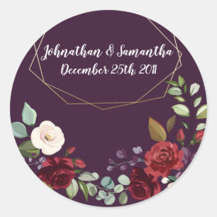6 - 3" Favor Stickers Plum Paarse Rozen Gouden Geo